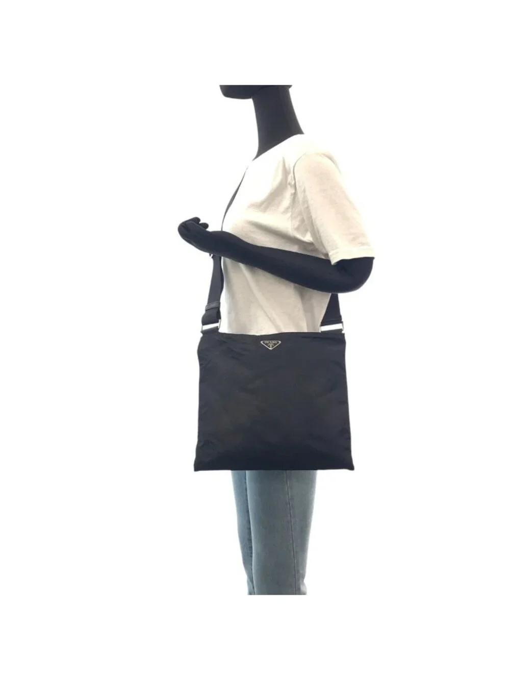 Prada Tessuto Black Silver Nylon Shoulder